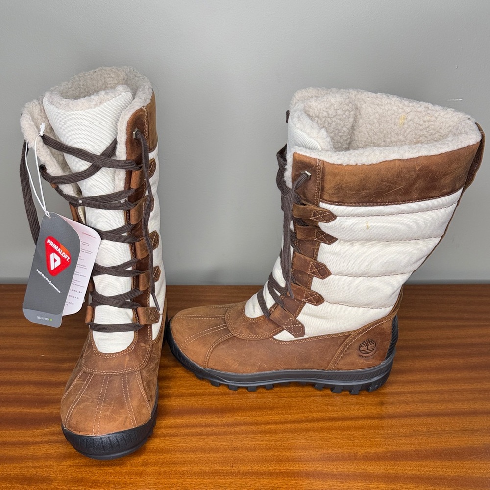 NWT Timberland Women's Brown and Cream Tall Insulated Winter Boots Size 9.5